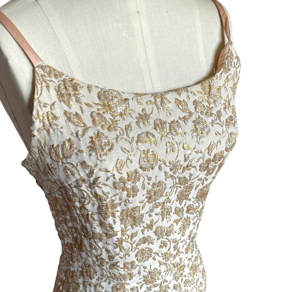 Vintage 50s Gold Silver Jacquard Brocade Wiggle Dress Vest Set Cocktail Pinup - Picture 4 of 14